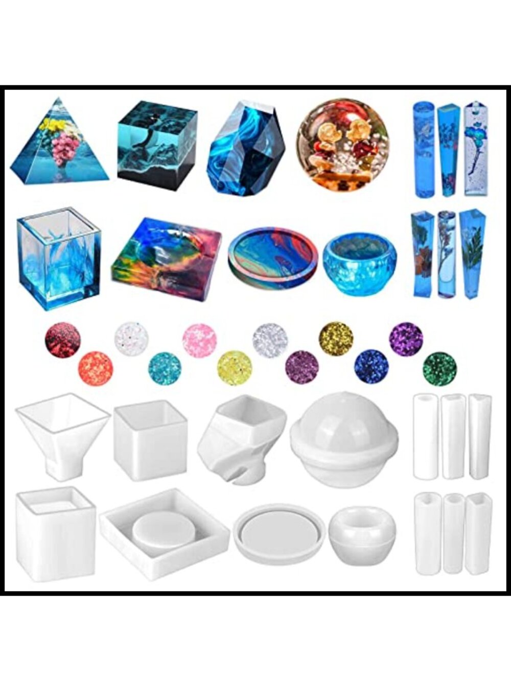 Silicone Resin Molds Kit 26PCS Epoxy Casting Molds with Glitter Sequins DIY
